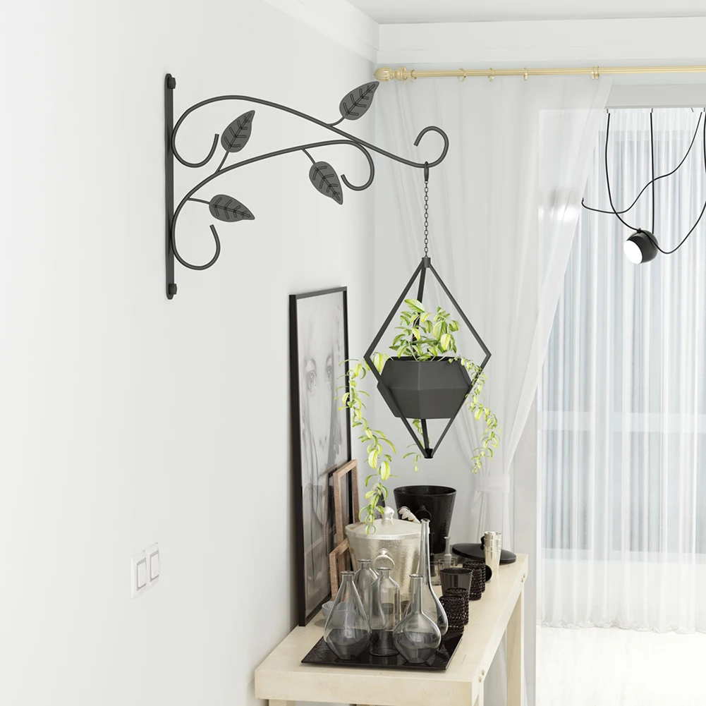 Wall-mounted Iron Hook Plant Flower Pots Decorative Hanging Basket Support Shelf for Household Bedroom Decoration