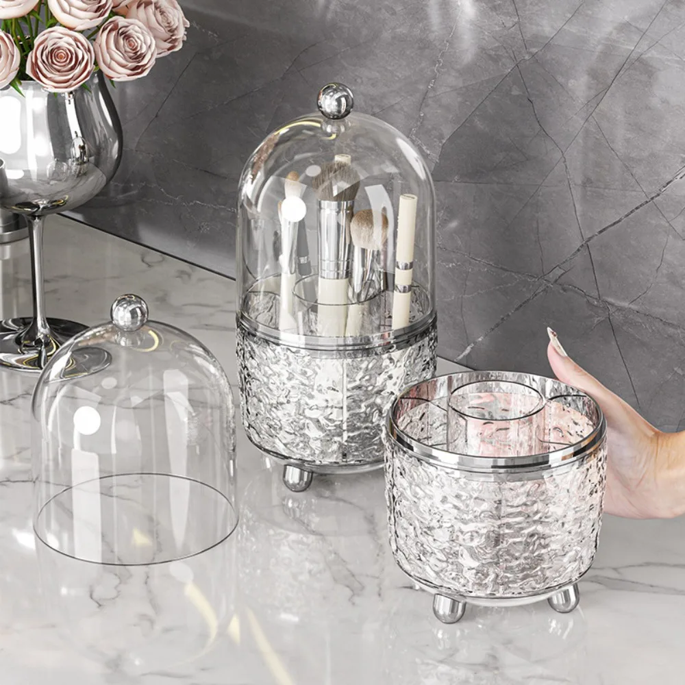 CANBOUN Makeup Brush Organizer 360° Rotating Portable Desktop For Bathroom Cosmetic Storage With Lid Lipstick Eyebrow Storage Bo