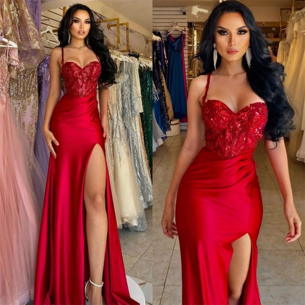 Prom Dresses Sexy Spaghetti Sheath Cocktail Sequin Satin Occasion Evening Gown платье женское вечернее فساتين مناسبة حسب الطلب