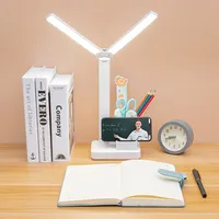 Foldable LED Double-head Desk Lamp with A Holder USB Rechargeable Table Lamp Adjustable Brightness Eye Protection Lights Reading