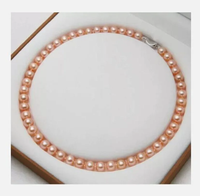 

Gorgeous AAAA 9-10mm south sea round pink pearl necklace 925s 18 inch