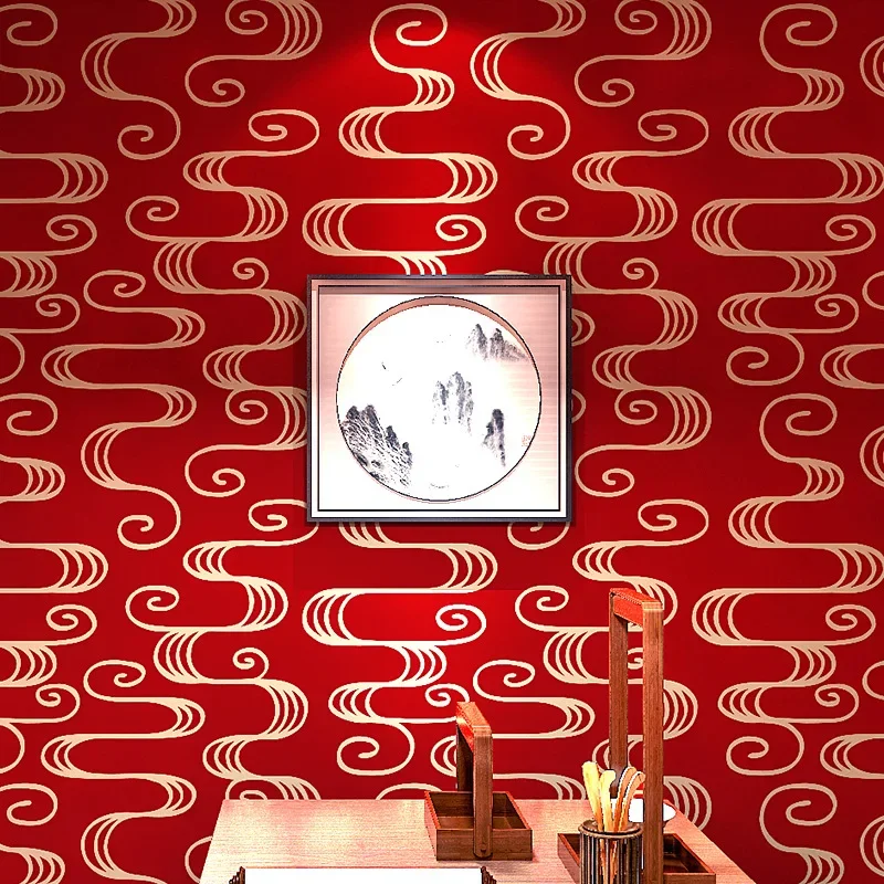 中国風の中国のレトロなスタイルの壁紙、古典的な禅茶室レストランレストランの赤いテレビの背景の壁紙を模倣