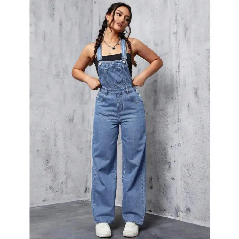 

Adjustable Women's Loose ket Denim Overalls New Sle Cross-Border Low Waist Long Pants 00% Cotton Comfortable Jumpsuit