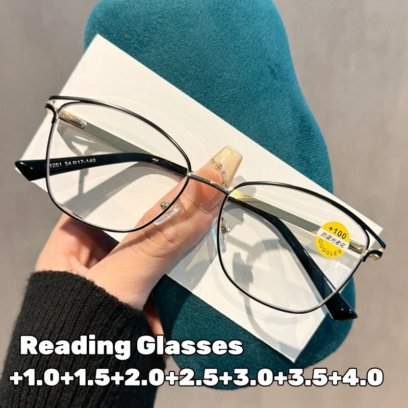 

New Blue Light Blocking Metal Presbyopia Glasses Women's INS Style Small Frame Cat-Eye Fashion Hollowed-Out HD Reading Glasses