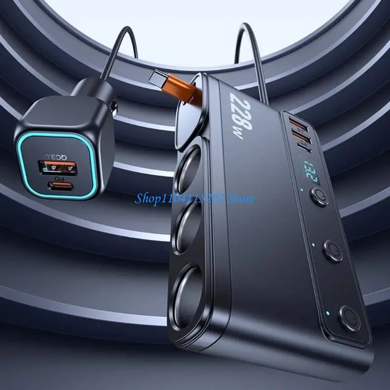 

228 Вт 9 в 1 USB C адаптер для автомобильных зарядных устройств QC3.0 PD45W телескопический кабель для быстрой зарядки и дисплей
