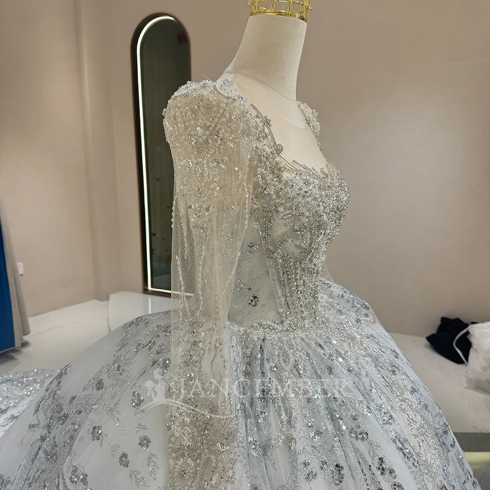 فساتين زفاف مخصصة ترتر فستاين سهرة/فساتين الحفلات الزفاف س الرقبة طويلة الأكمام الدانتيل حتى الظهر الأميرة فستان عروس Vestido De Noiva