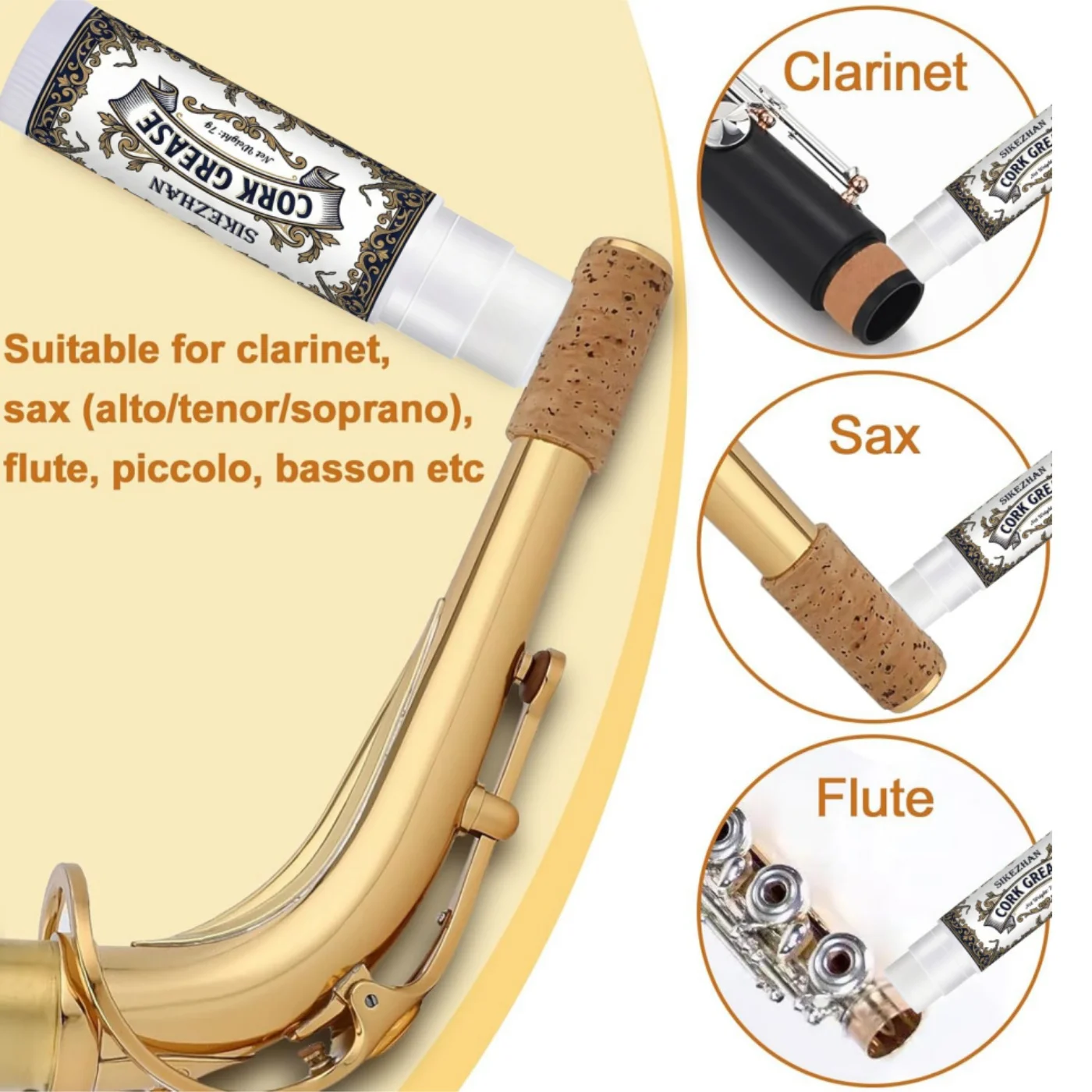 Professionelles Korkfett für Saxophon, Klarinette, Oboe, Flöte, Holzblasinstrumentenpflege SIKEZHAN 7g Schmiermittel-Stick – Detail 5