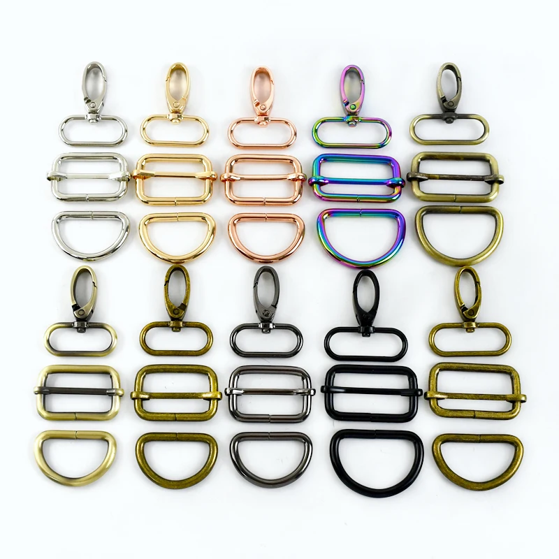 

2/5Sets 20-38mm Metal Buckle Swivel Lobster Buckles Spring Hook Bag Strap Adjuster Clasp Tri-Glide Slider Hooks DIY Accessories