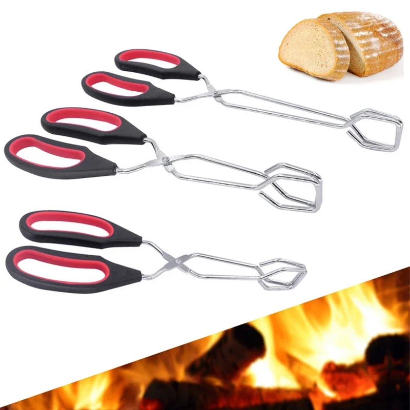 Barbecue Carbon Clip Grilled Food Long Handle Scissor Tongs Salad Charcoal Clamp Meat Clip Wood Grabber BBQ Tongs Kitchen Tool