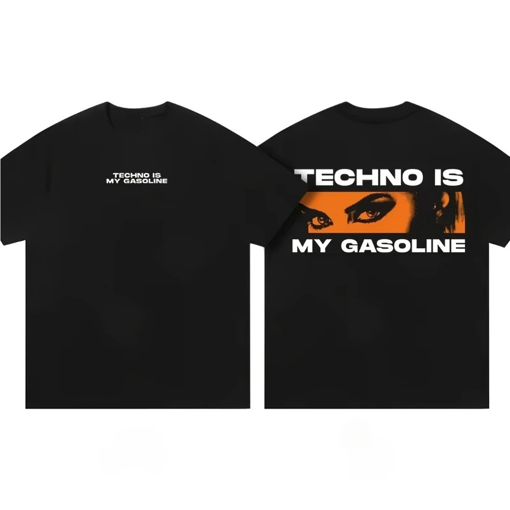 Camiseta Maddix Y2Y Retro Música Eletrônica - TECHNO É MINHA GASOLINA Camiseta de Algodão Puro para Casais Estilo Streetwear para Todas as Estações
