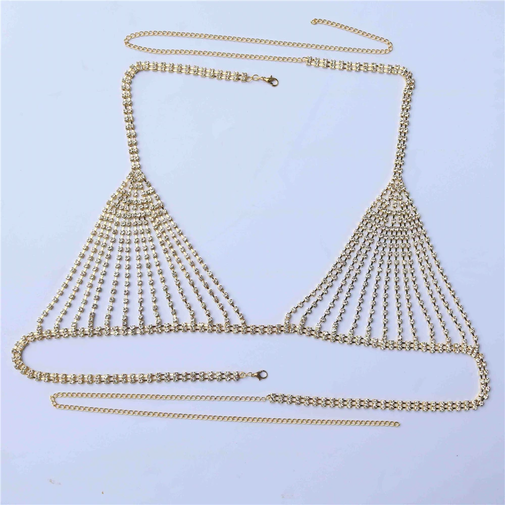 2022 New Luxury Full Rhinestone Bra Underwear Summer Beach Party Shiny Crystal Body Chain Accessories Ladies Jewelry Wholesale