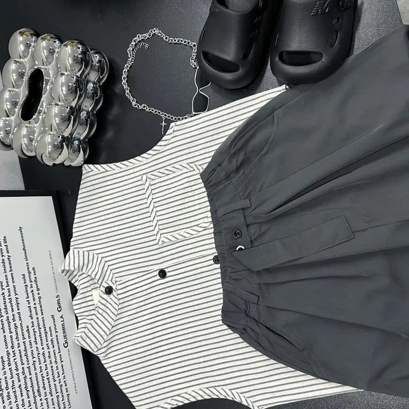 بدلة بدون أكمام ملابس أطفال أولادي طقم قمصان علوية ملابس للأولاد تي شيرت من 4 أطقم رجالية صيفية للأطفال شورت علوي #4