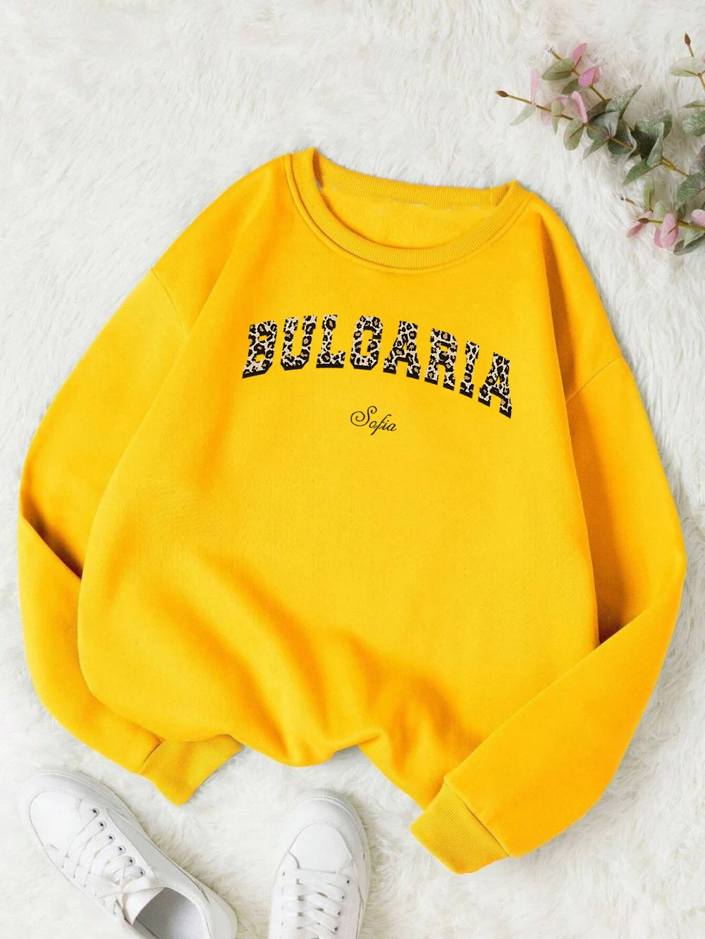 Buloaria صوفيا نمط جديد موضة البلوز المرأة فضفاض كنزة صوف س الرقبة الخريف الشتاء بلوزات الشارع هوديي غير رسمي