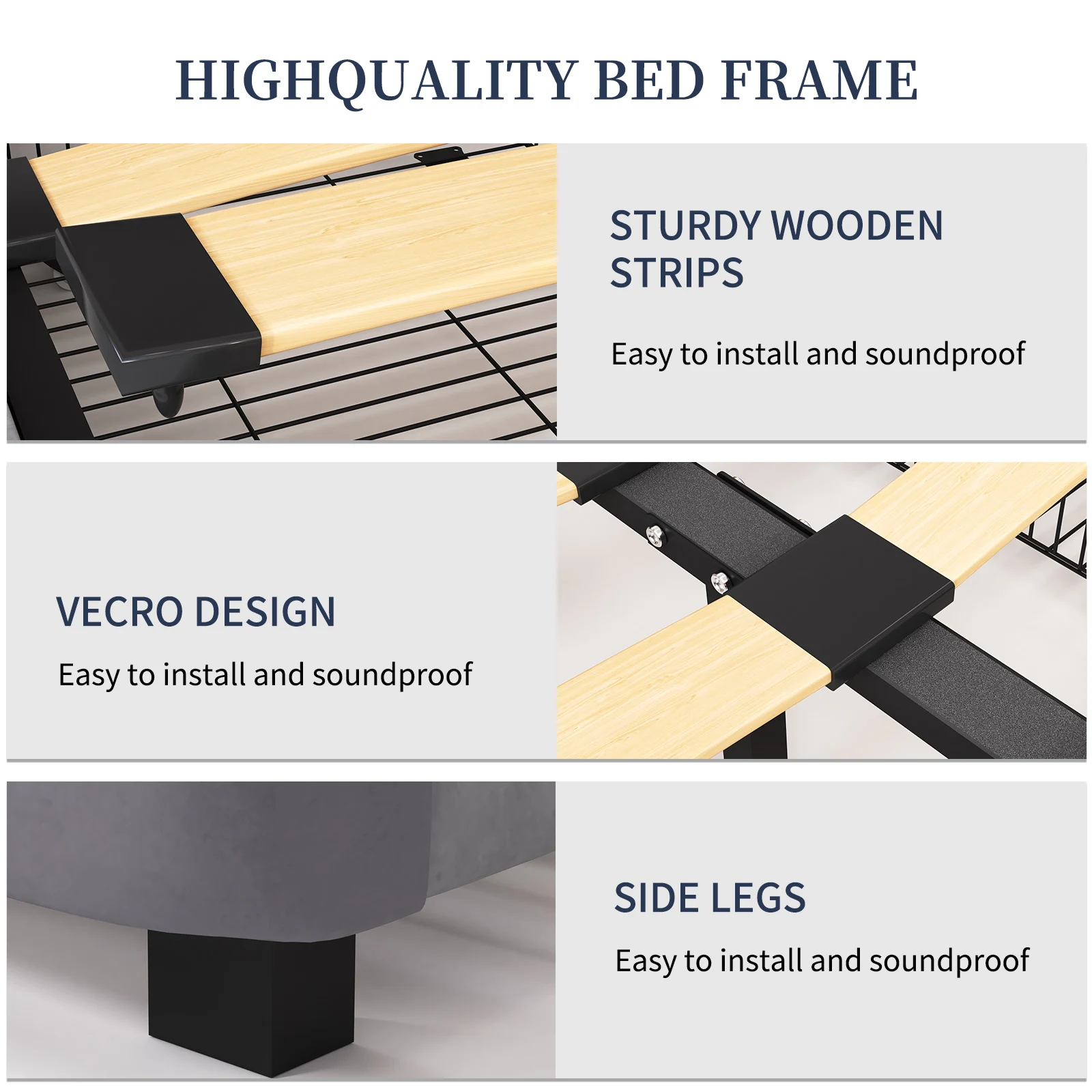 Queen Size Grey Tech cloth Button Embedded Adjustable Headboard Height Upholstered Platform Bed Frame with 4 Storage Drawers