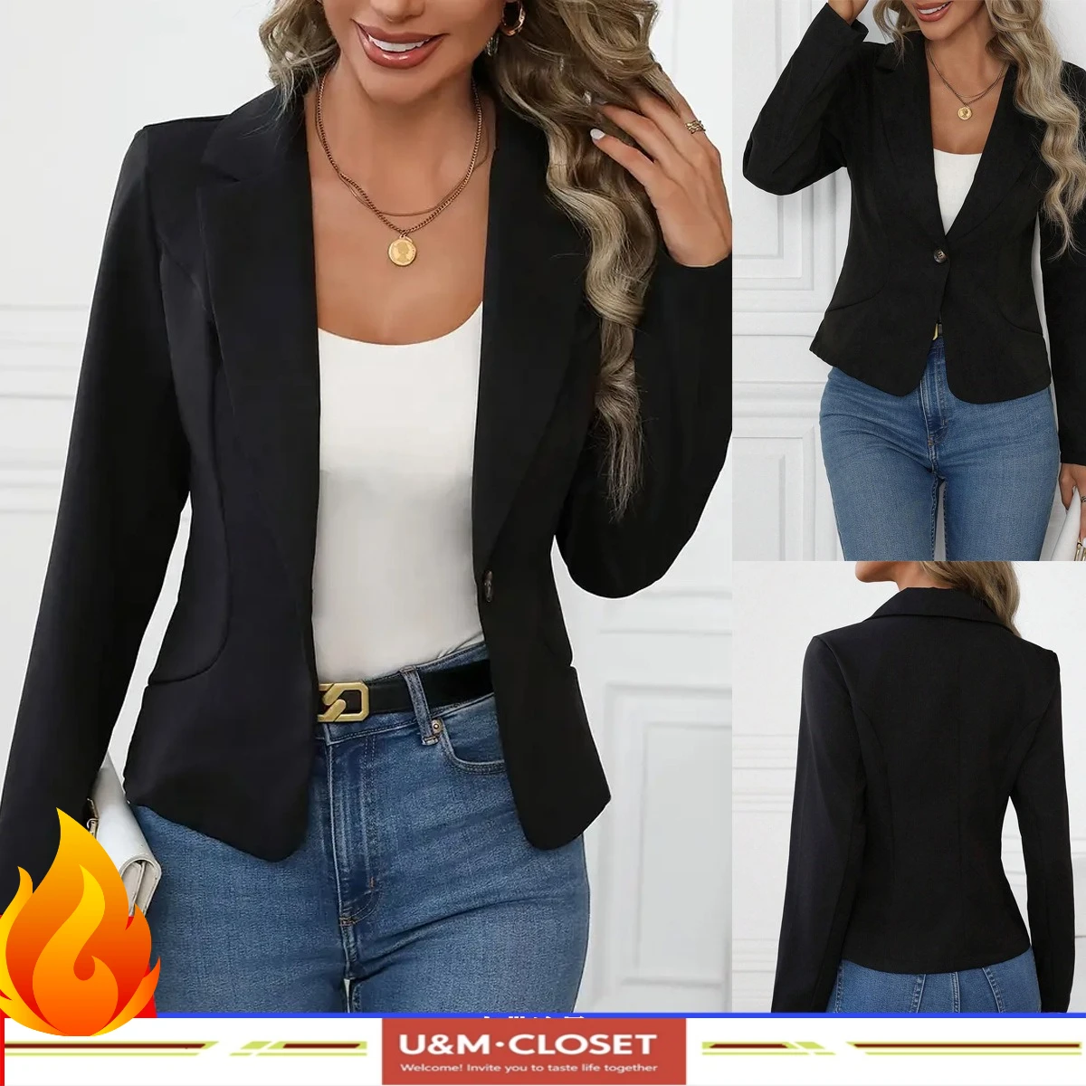 

Женский пиджак, повседневный топ с длинными рукавами, однотонный костюм с воротником на пуговицах, простой темпераментный пиджак больших размеров для поездок на работу