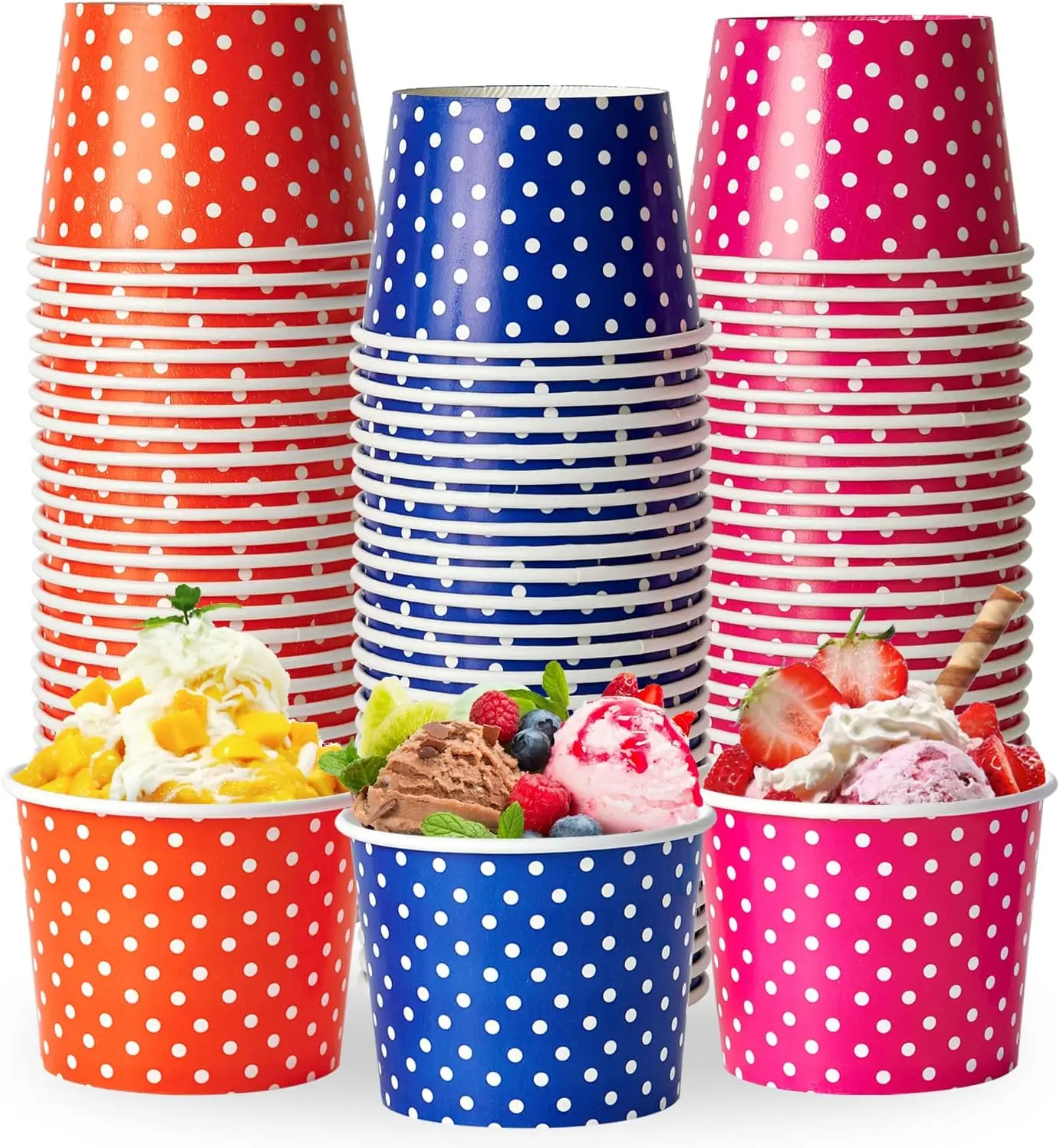 

150 Pack 8 oz Ice Cream Cups, Disposable Dessert Cups for Cold or Hot Food, Coloured Paper Dessert Bowls for Soups, Sund