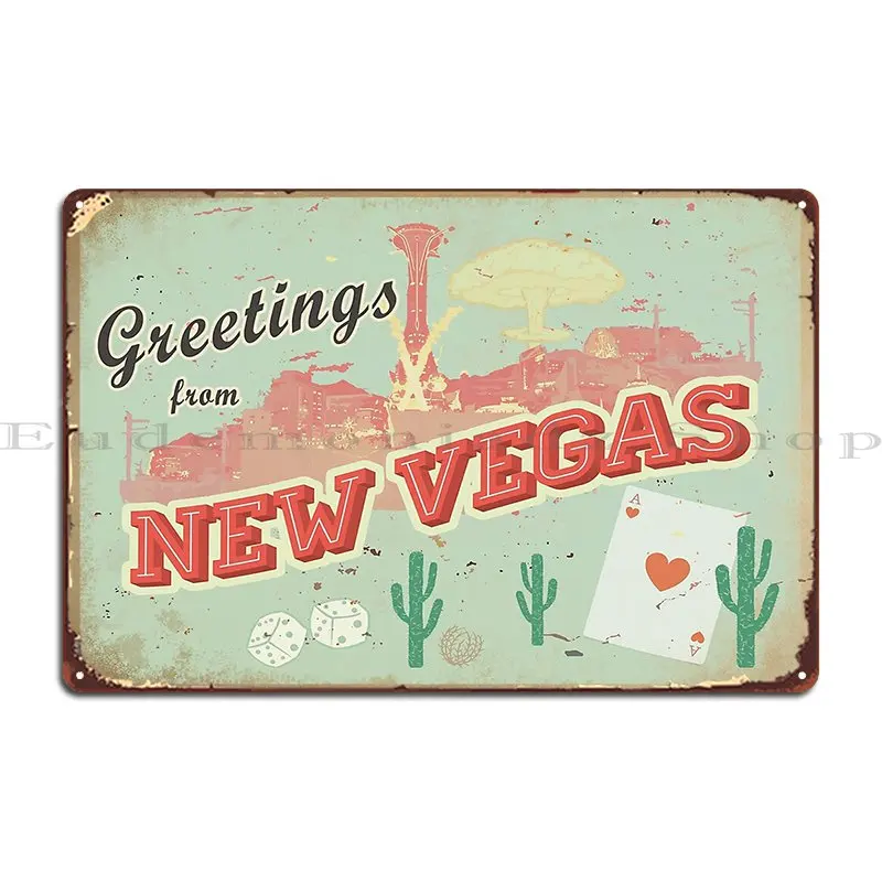 New Vegas Postcard Metal Sign Wall Decor Plates Living Room Character Create Tin Sign Poster