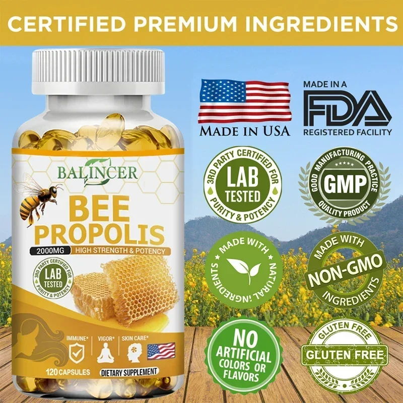 Propolis Capsules Supplement for Healthy Immune System, Digestion, Teeth and Gums, Promote Overall Health, Skin Care