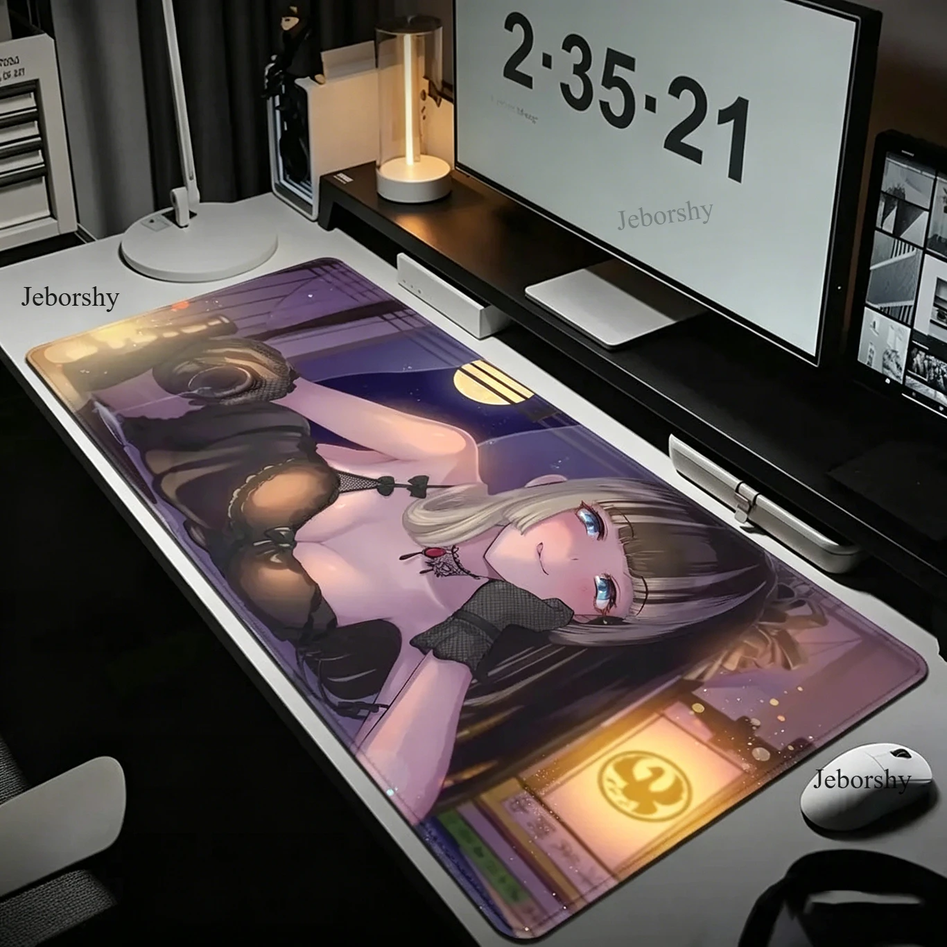 Gaming Mouse Pad, Large Desk Mat, Anti-slip, Stitched Edges, Two Tone Hair Night Girl Print, Keyboard Pad for Gaming & Home Use