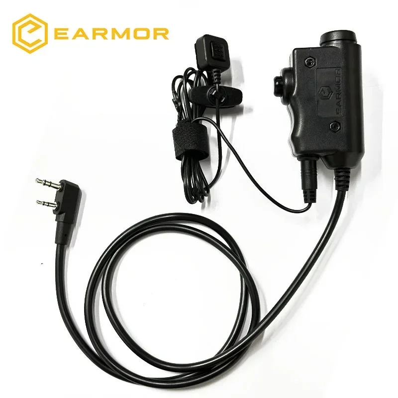 EARMOR Tactical PTT Tactical Headset Button activated push-to-talk PTT adapter M51 and AUX radio interface KENWOOD