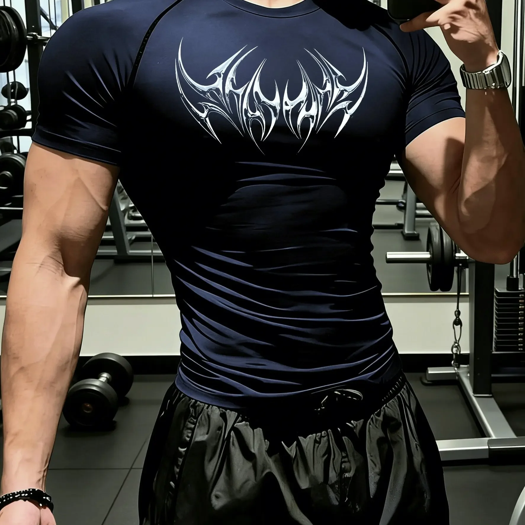 New men's and women's fitness clothing with thorn pattern print, high elasticity, breathable and tight fitting fabric