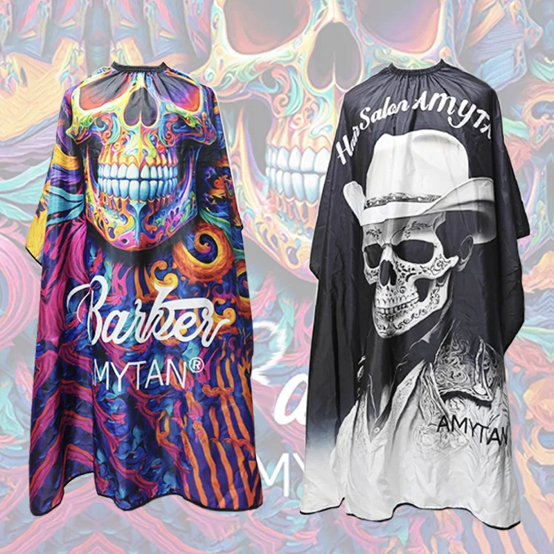 

1 шт. салонный фартук с принтом головы черепа для парикмахерской Антистатическая накидка для стрижки волос водонепроницаемый парикмахерский халат аксессуары для парикмахерской