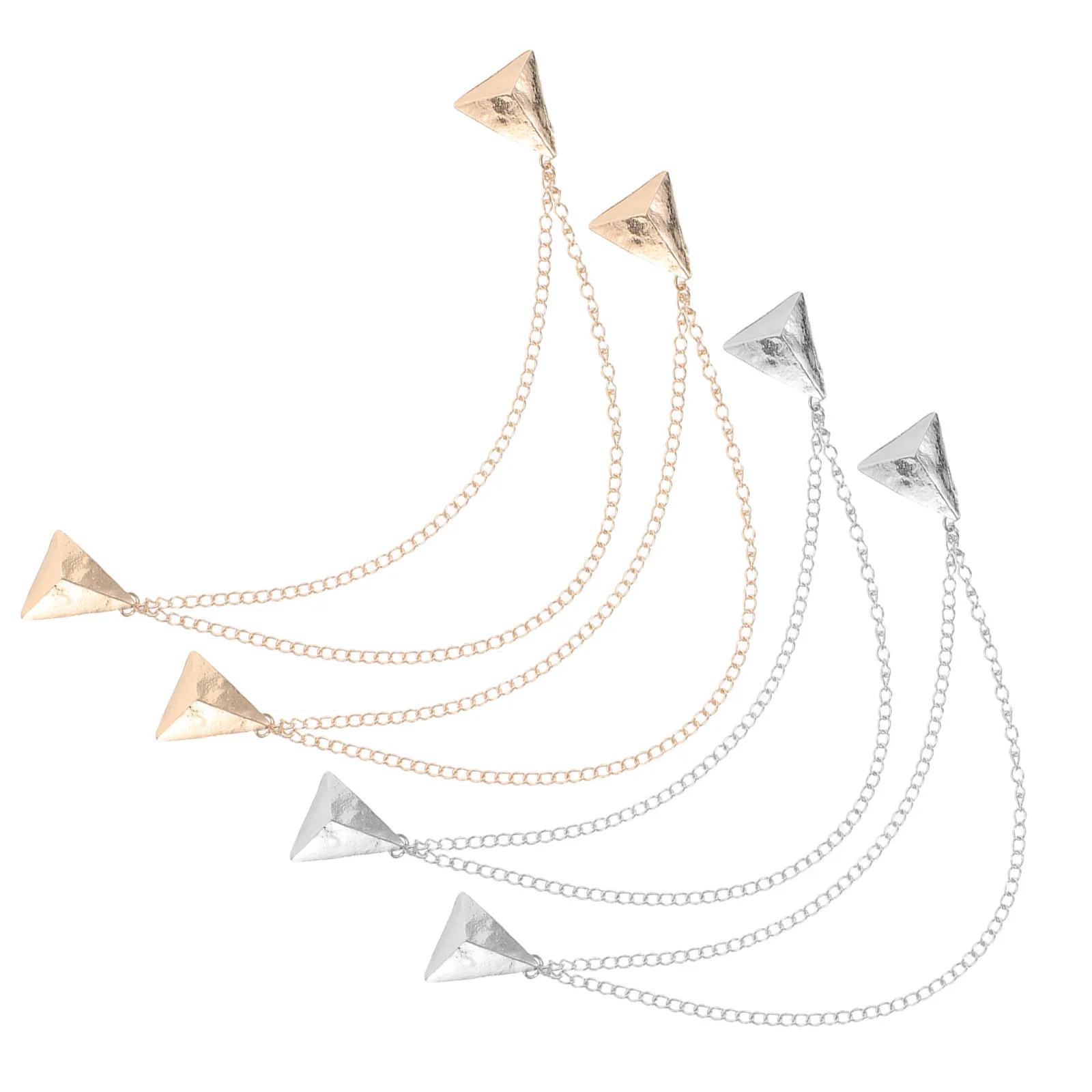 

4pcs Tassel Chain Brooch Pin Triangle Lapel Pin For Suit Shirt Collar Vintage Metal Hanging Chain Jewelry Gift Accessory