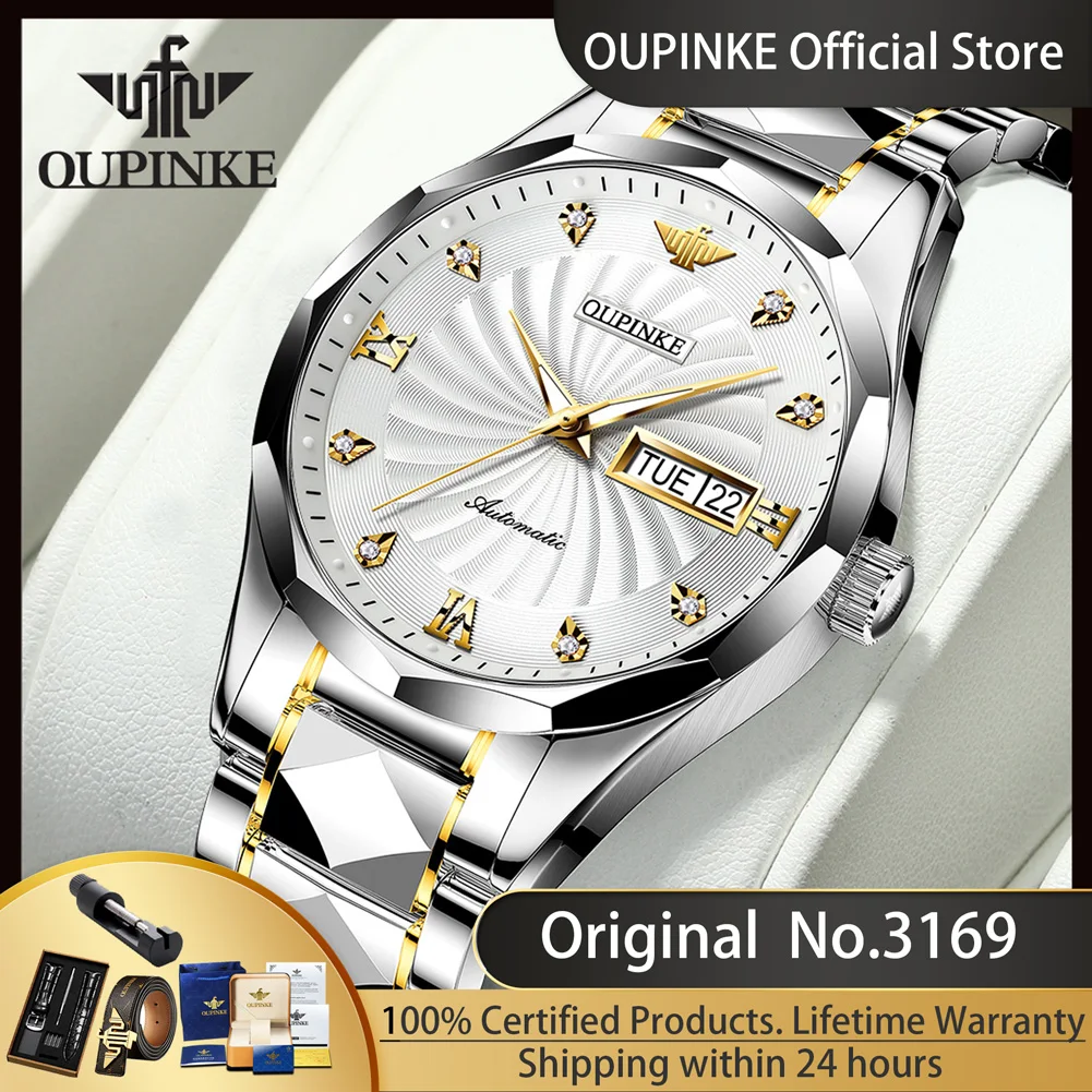 OUPINKE 3169 Man Watch Whirlwind Dial Automatic Mechanical Men\'s Watches Sapphire Mirror Waterproof Calendar Wrist Watch for Men