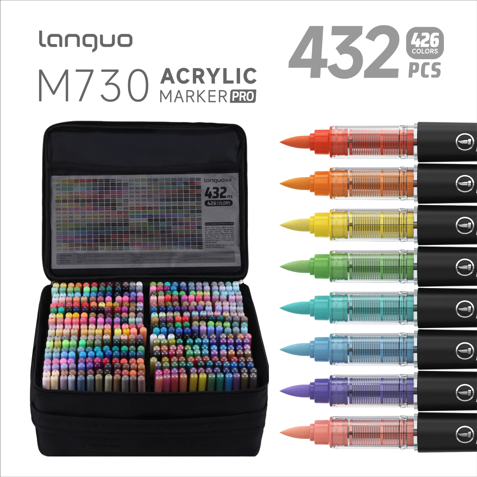 Languo Brand 432 Colors/426 Colors Large Capacity Liquid Acrylic Marker Pro with High-Capacity Ink, Acrylic Markers, Acrylic Felt, Felt Coloring, Alcohol Markers, Art Supplies, Soft Nibs with 1-5mm Thickness Options, Suitable for Drawing, Writing, Marking, Diy... Fabric Storage Bag Design for Easy Storage