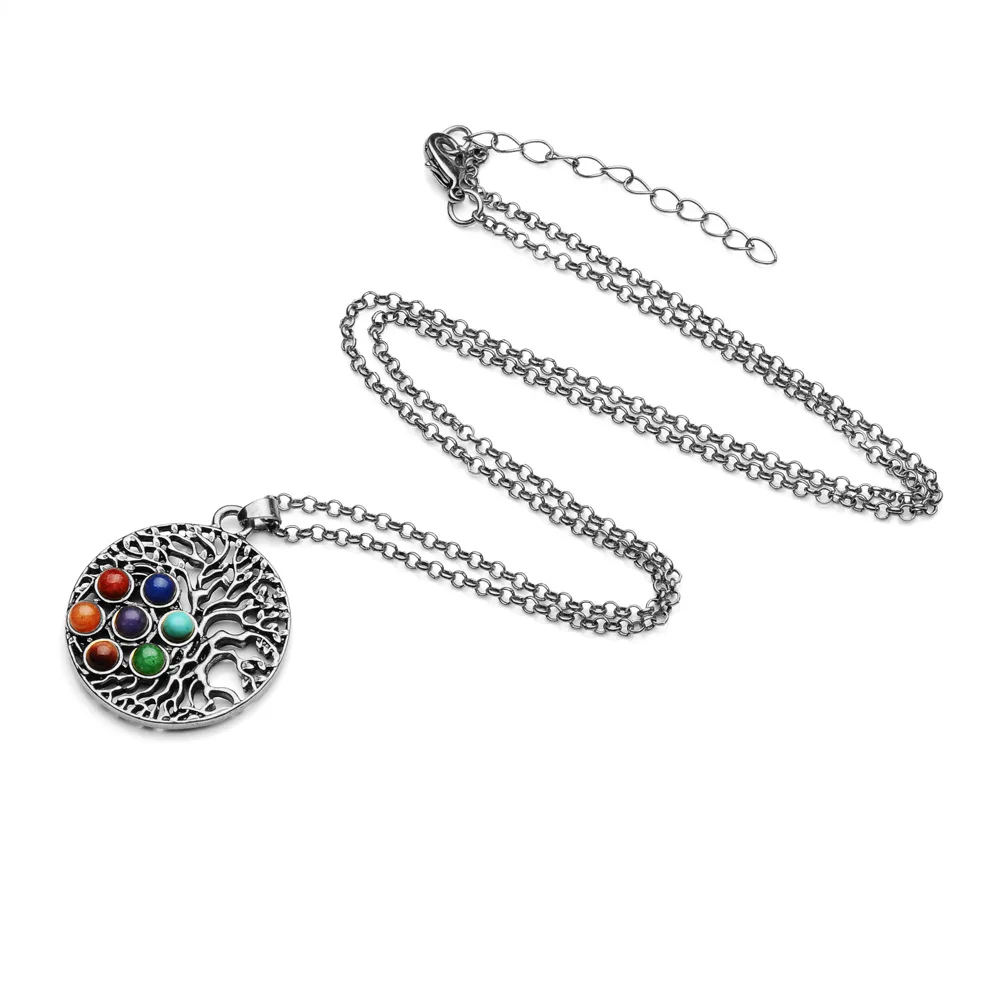7 Chakra Crystal Sri Yantra Pendant Metatron Cube Tree Flower of Life Merkaba Yoga Meditation Necklace Healing Orgonite Women