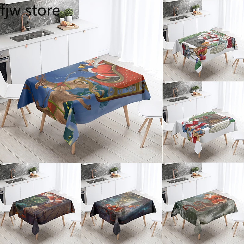 

Christmas Decoration Tablecloth Santa Claus Banquet Table Waterproof and Oilproof New Year Home