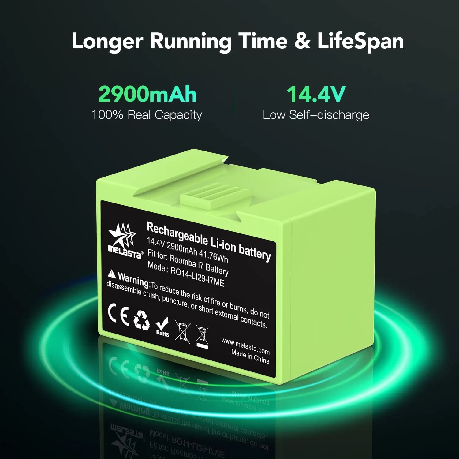 melasta 2900mAh Replacement Battery fit for Roomba i7 i3 i4 i6 e5 e6 j7, 14.4V Lithium ion Battery for i7+ 7150 i7550 i3+ i4+ 41