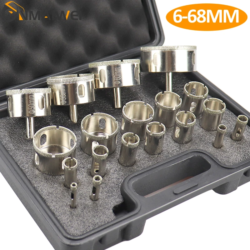 19Pcs 6mm-68mm Diamond Glass Drill Bit  Core Drill Bit Set Use For Glass Marble Ceramic Tile Hole Saw Cutter Opener Glass Drill