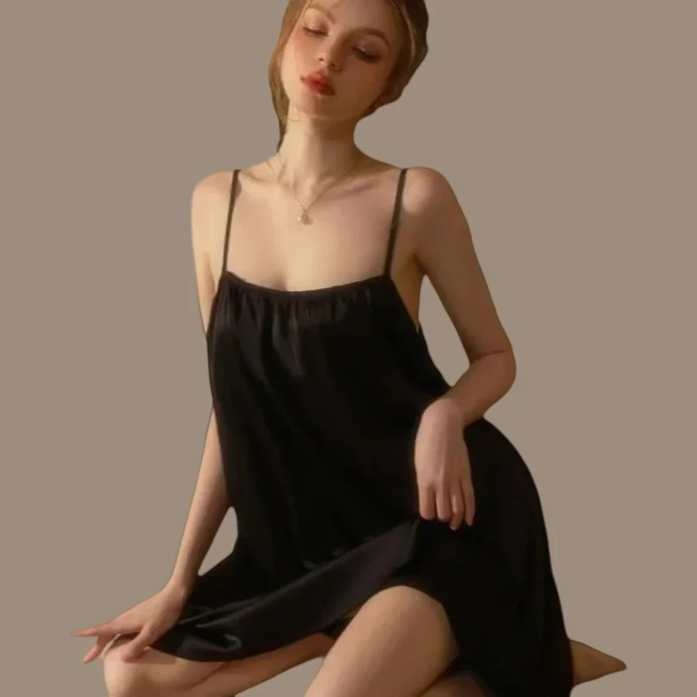 

Sexy Backless Camisole Nightgown for Women, Hot Selling Thin, Solid Color, Medium to Long, Thin Shoulder Strap Nightgown