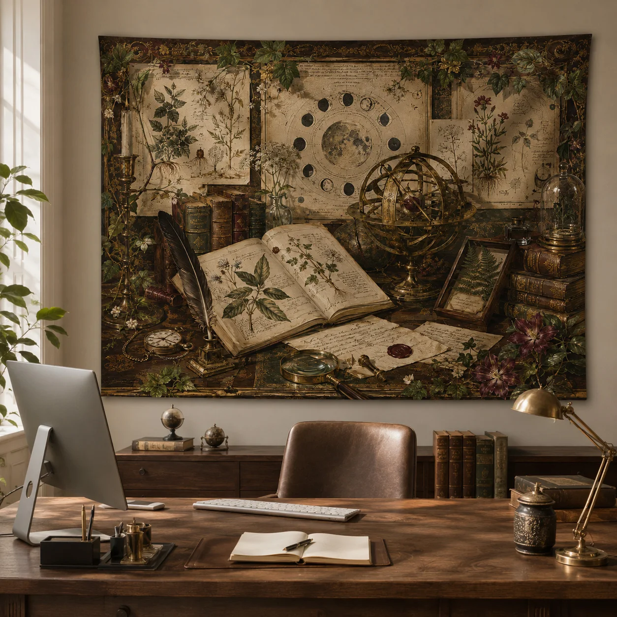 Vintage Botanical Tapestry Wall Hanging Moon Phase Witchy Aesthetic Room Decor Retro Library Fabric Wall Tapestries Gift