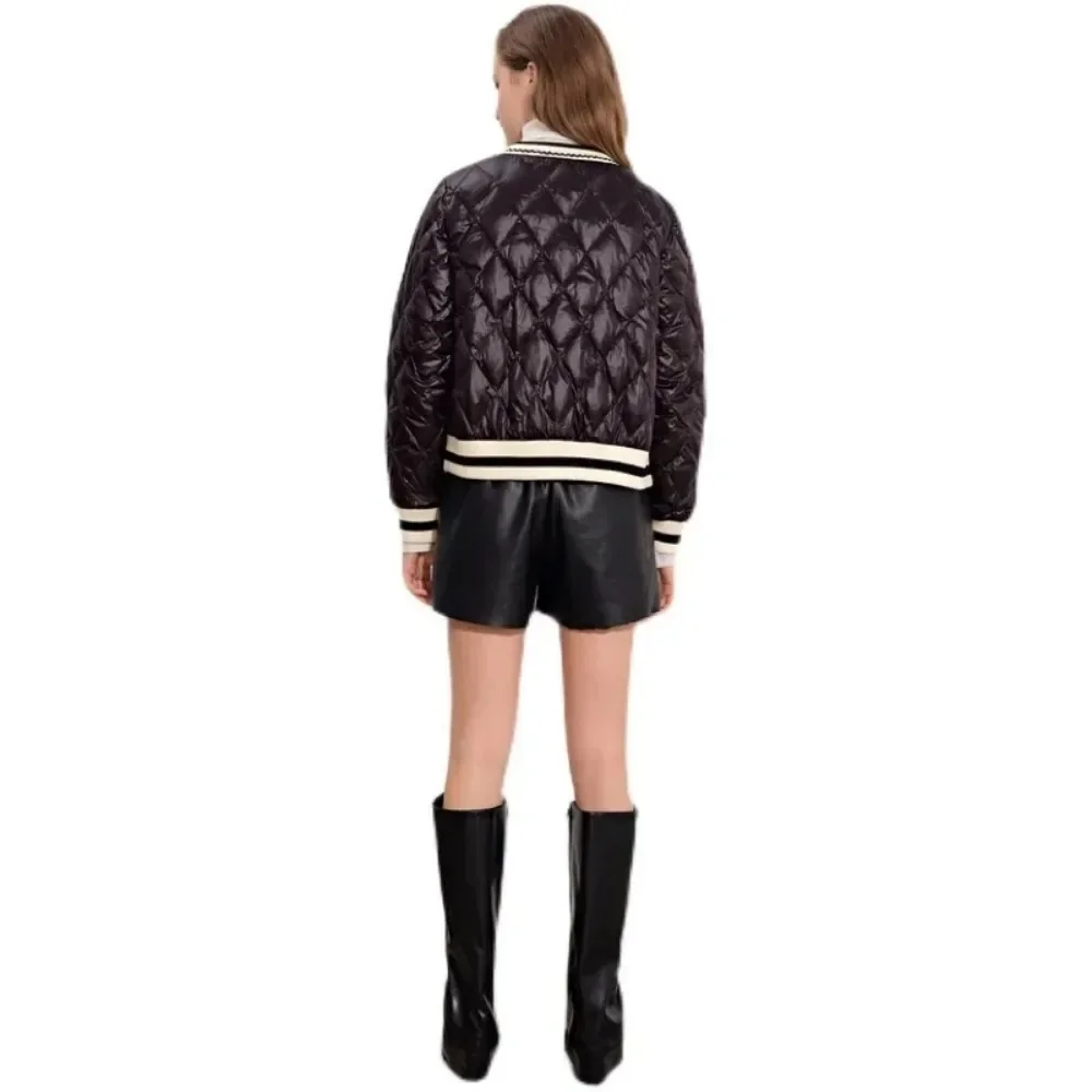 Chaqueta acolchada corta ultraligera para mujer, chaqueta de plumón de pato blanco para otoño e invierno, abrigo de invierno para mujer, Parkas de plumas con cuello levantado para mujer