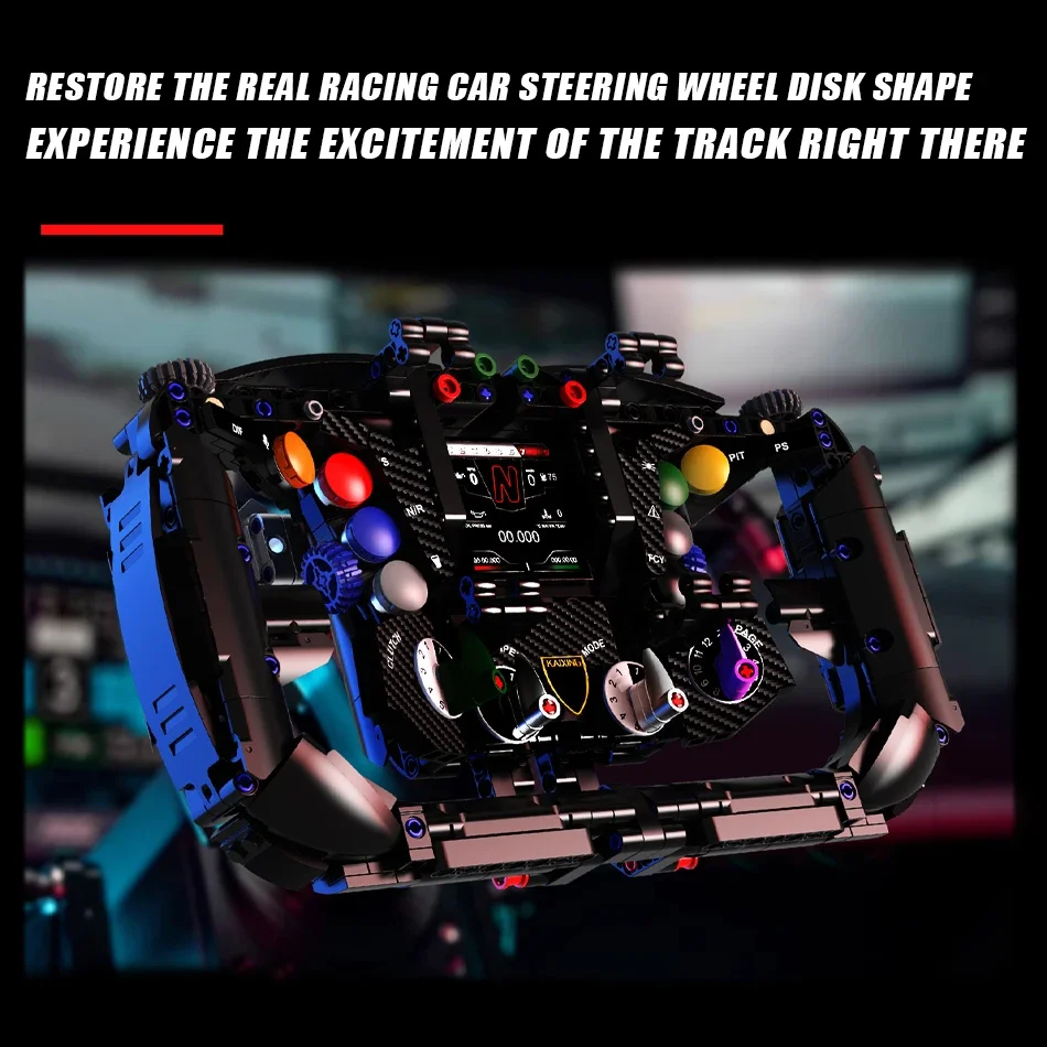 MOC Technical Classic Racing Simulator Steering Wheel Building Blocks Creative Mobile Phone Holder Bricks Toy for Adult Kid Gift