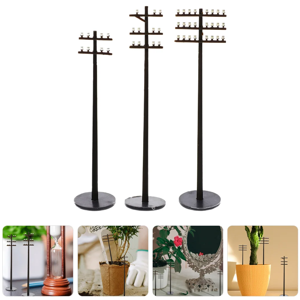 3 Pcs Micro Landscape Telephone Pole Mini Props Small Crafts Telegraph Model Train Railway DIY Material Ornaments Abs