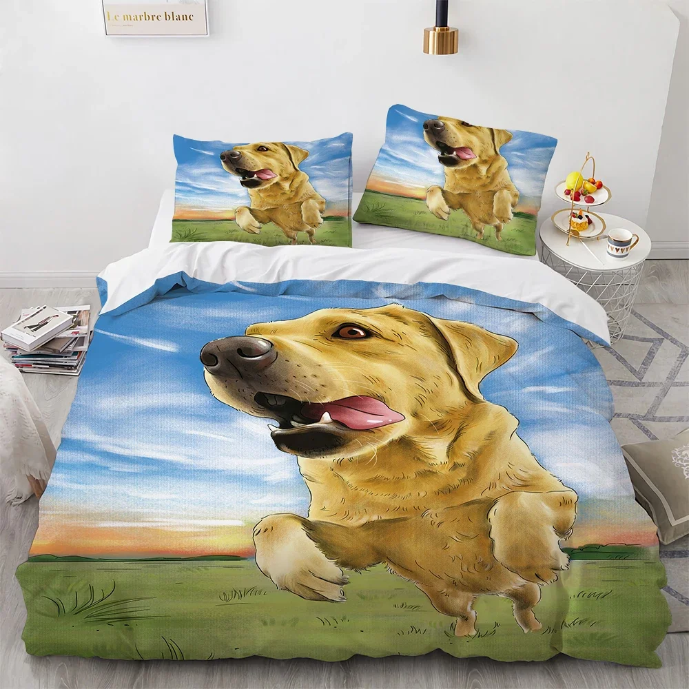 Watercolor Dog Duvet Cover King Queen Size 3D Lovely Running Pet Puppy Bedding Set for Kids Teens Adult Labrador Comforter Cover