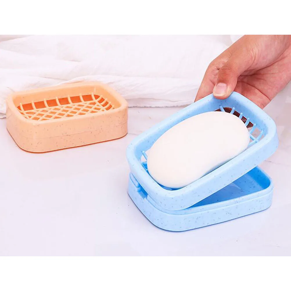 

Double Layer Material Drain Box Bathroom Container Double Soap Tray Soap Dish Holder Drain Tray Travel Portable