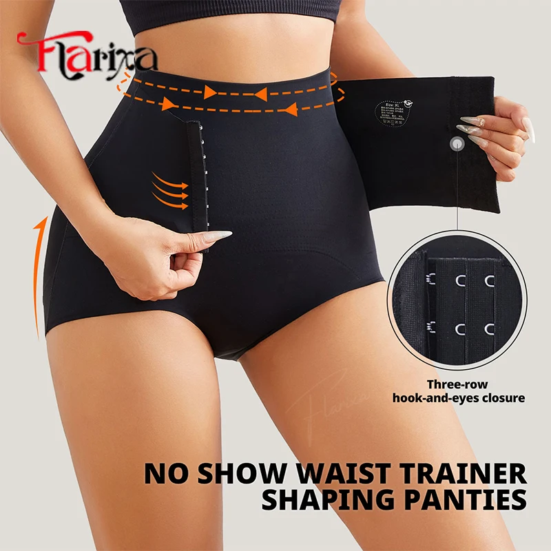 Flarixa Waist Trainer Panties Women Shaper Ice Silk High Waist Butt Lifting Pants Hook and Eye Tummy Control Underwear Briefs