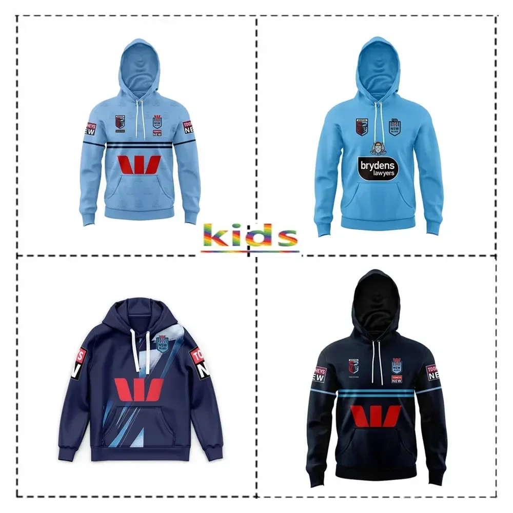 2022 -2023 NSW Blues State Of Origin Kids Hoodie Hat Home / Away / قميص التدريب الحجم: 16-26 (طباعة رقم الاسم المخصص)