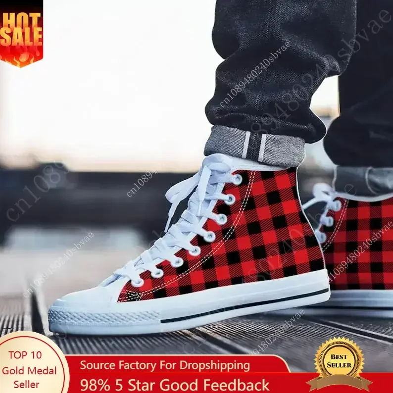 

Plaid High Top Shoes Mens Womens Teenager Sneakers Canvas High Quality Outdoor Daily Sneaker Custom Made Couple Shoe