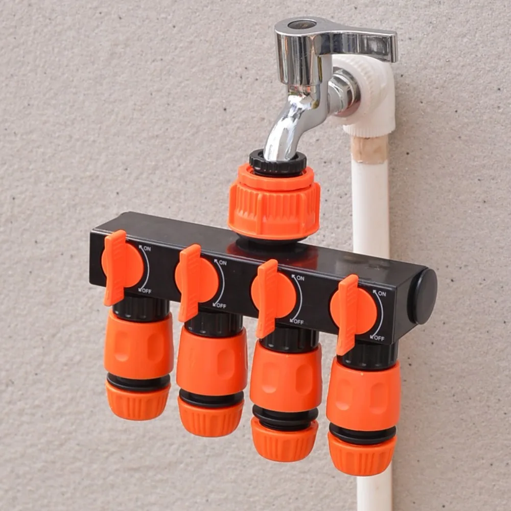 

4 Independent Switches Garden Hose Splitter Flexible Hose Connection Robust Valve 4-Way Faucet Diverter Heavy Duty