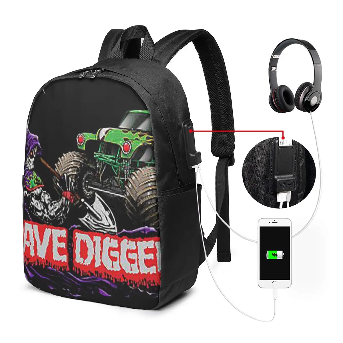

Classic Monster Jam Truck Pattern Backpack Travel Notebook Bag Computer College Student School Bag Laptop Shoulder Bags