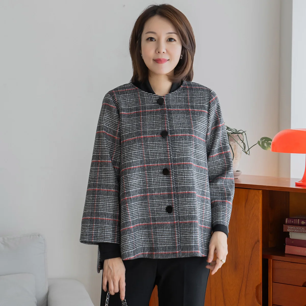 Mom Clothes Madam 4060 Big button check Mom Clothes Brand Jacket-WJK2410016-