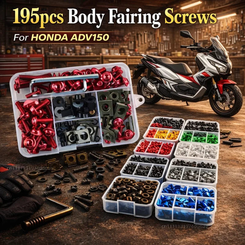 

195pcs Motorcycle Fairing Bolts Body Screws Nuts For HONDA ADV 150 ADV150 2017 2018 2019 2020 2021 Kit Aluminum CNC Fasteners