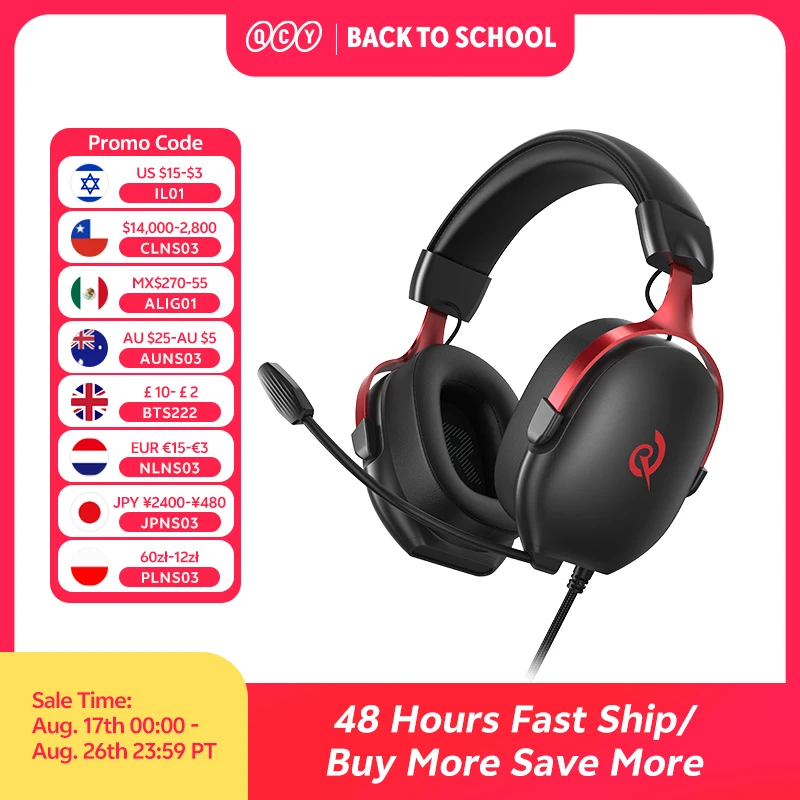 QCY VN200 Pro Przewodowe Słuchawki Gamingowe z Mikrofonem, Driver 40mm, Dźwięk Przestrzenny 7.1, Słuchawki Nauszne dla Graczy na PC, PS4, PS5