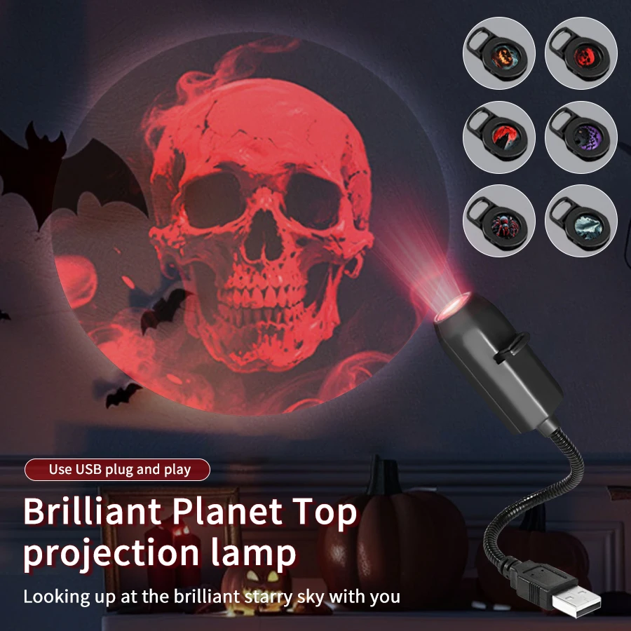 Halloween Led Projection veilleuse citrouille plafond applique USB lune projecteur atmosphère de noël lumière d'ambiance décor de chambre