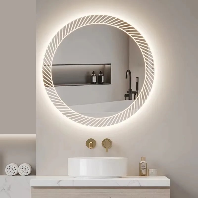 

Contemporary Round Smart LED Mirror with Defogger Waterproof Illuminated Bathroom Makeup Mirror for Hotels
